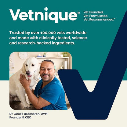 Vetnique DermaBliss Dog Allergy Chews for Seasonal Allergy Itch Relief, Skin & Gut Health with Probiotics and Omega 3 Blend - Advanced or Regular Strength (60ct, Regular Strength Chews)