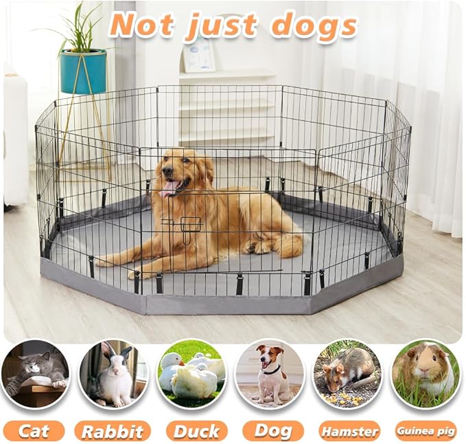 PJYuCien Dog Playpen Bottom Pad, Fits 24 Inch 8 Panels Regular Octagon Metal Exercise Pet Pen, Elastic Buckles Connections, Grey (Note: Fence Not Included)