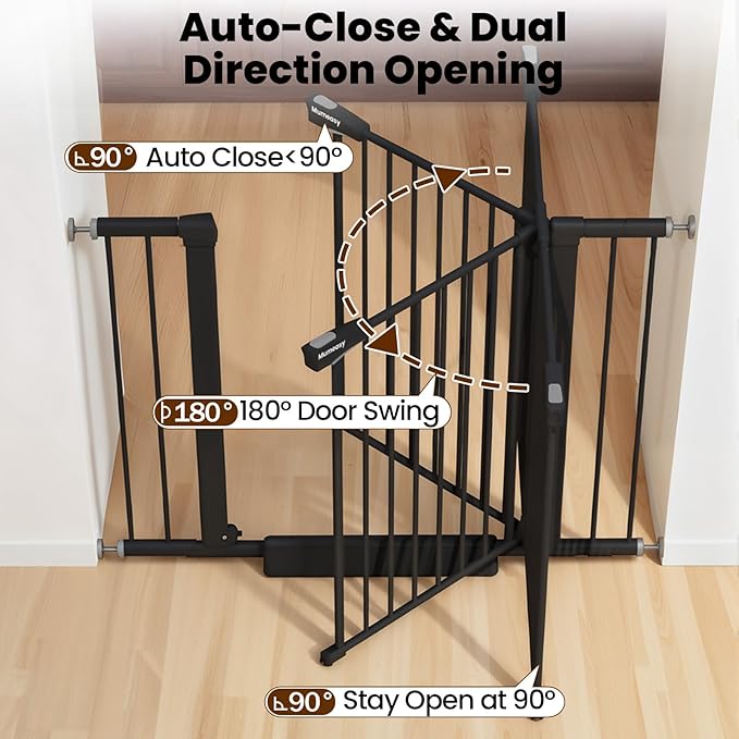Baby Gate for Stairs, 26-40" Auto Close Dog Gate for Doorways, Pressure Mounted Child Gate with Walk Thru Door, Easy Install Safety Gate for Children and Pets, Black