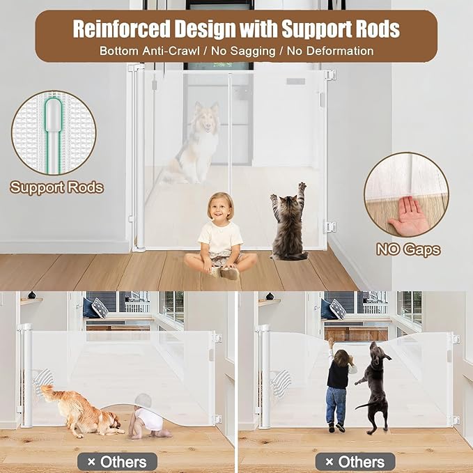 Reinforced 55" Extra Tall Cat Gate for Doorway - No Jumping Over/Crawling Under, Retractable Baby Gate for Cats Fits Openings up to 55" Wide, Retractable Dog Gate Indoor Tall Pet Gate for Stairs/White