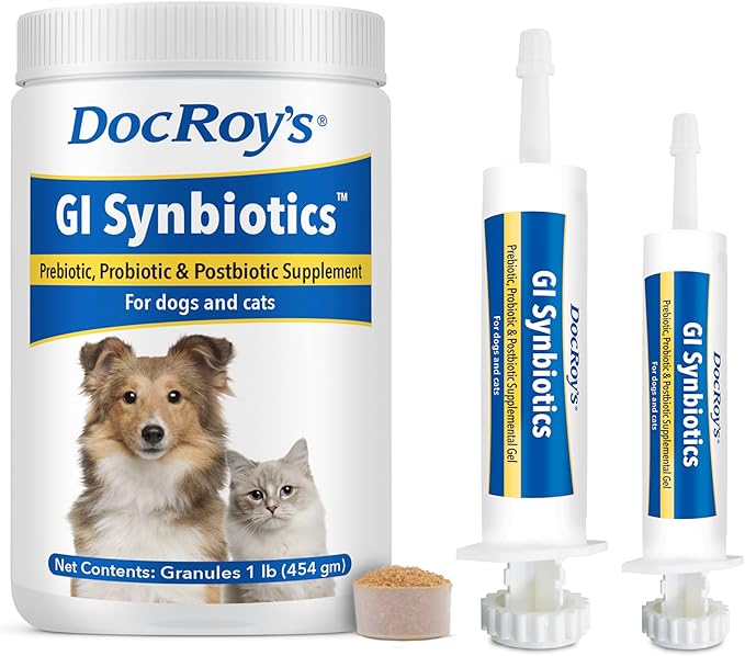 Doc Roy’s GI Synbiotics Probiotic & Prebiotic Supplemental Gel for Dogs & Cats, Digestive & Immune Health Supplement with Live Cultures, BgMOS & Beta Glucans, Chicken Flavor, 30ml Oral Gel