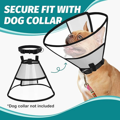 Dog Cone Collar After Surgery to Stop Licking, with Soft Waterproof Liner, Transparent PVC, for Large Medium Dogs, Elizabeth Neck Recovery Collar ALtermative(XS,Grey)