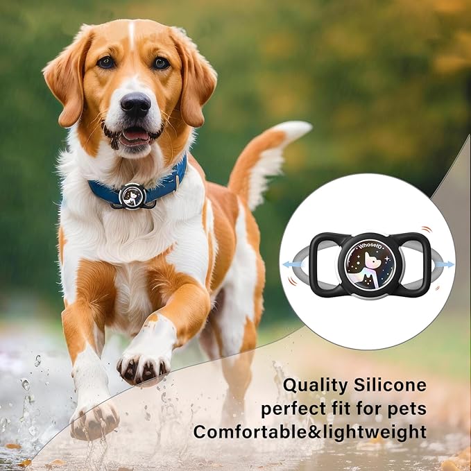 Waterproof Airtag Dog Collar Holder, Silicone & ABS Airtag Holder for Dog & Cat Collars, Ultra-Durable, Lightweight and Protective Airtag Case (Black&Rose-1, Regular)