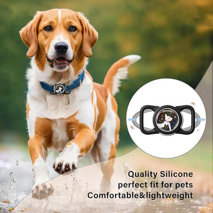 Waterproof Airtag Dog Collar Holder, Silicone & ABS Airtag Holder for Dog & Cat Collars, Ultra-Durable, Lightweight and Protective Airtag Case (Black&Rose-1, Regular)