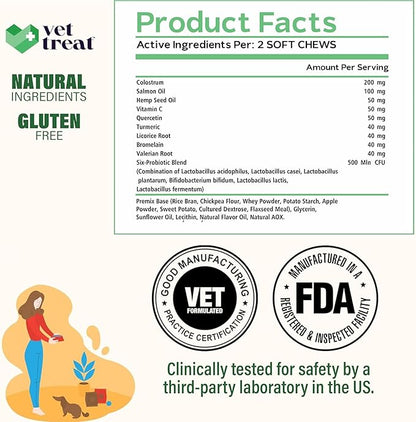 Vet Treat Dog Allergy Relief Chews - 170 Dog Allergy Chews - Itch Relief for Dogs - Anti Itch for Dogs - Dry & Itchy Skin - Allergies & Immune Support Supplement, Omega 3, Fish Oil, Colostrum - USA