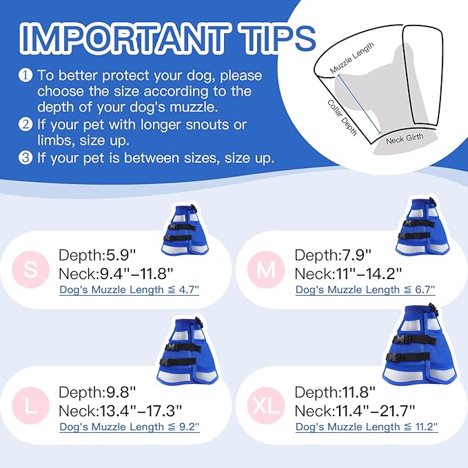Dog Cone Alternative for Small Dogs to Stop Licking | Adjustable Recovery Cone Collar for After Surgery & Wounds, Lightweight & Comfortable Elizabethan Protective E-Collar (Blue, M)