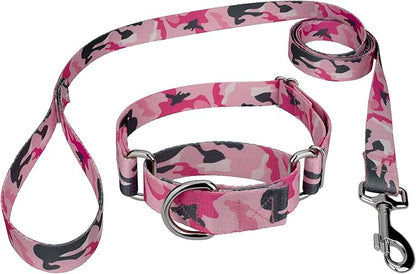 Country Brook Petz - Pink and Grey Camo Martingale Dog Collar and Leash - Camouflage Collection Featuring Rugged Designs (1 Inch, Extra Large)
