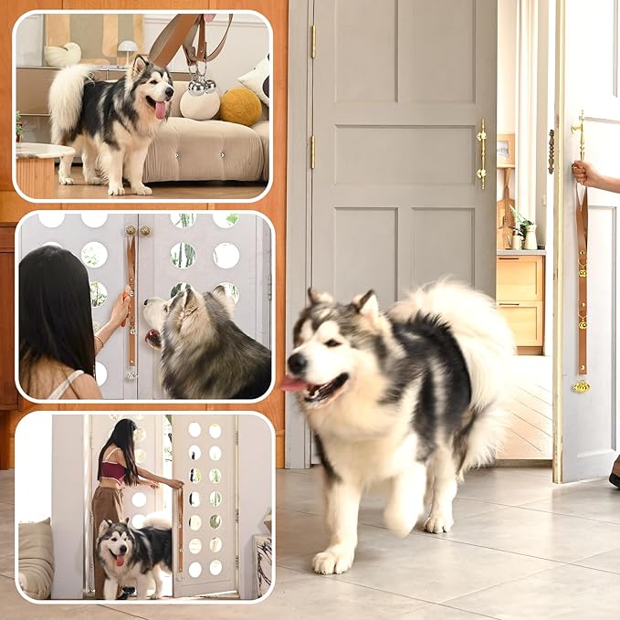 Luckyiren Brown Leather Hanging Door Bells for Dogs to Ring to Go Potty Training Doorbells Tools to Go Outside Dog Accessories Upgraded Puppy Essentials for Home (Silver Jingle Bells)
