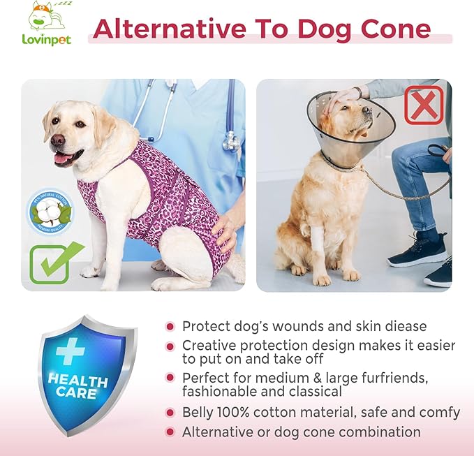 LovinPet Dog Recovery Suit for Large Medium Dogs - Professional Large Dog Recovery Suit,Post-Operative Vest E-Collar Alternative,Legs Without Coverage Design, Leopard Print Style, Pink,XXXL