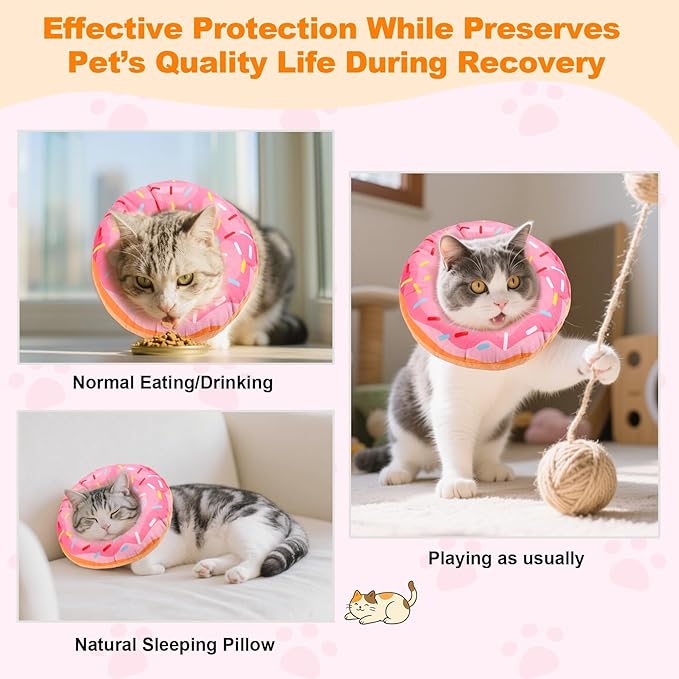 Cat Cone Collar Soft, Comfortable Cat Donut Collar After Surgery, Adjustable Elizabethan Recovery Collars & Cones to Stop Licking, Lightweight Neck Collar Soft Cone for Cats Small Dog (Pink, Large)