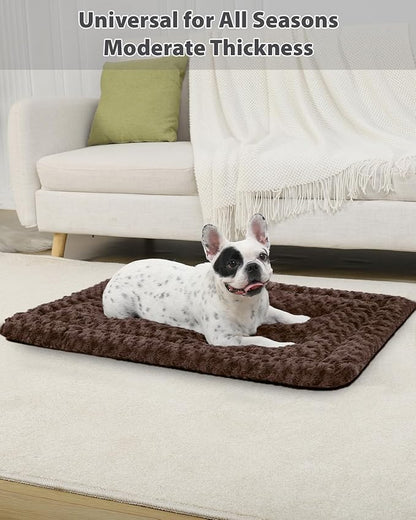 Washable Dog Bed Mat Dog Crate Pad Soft Fluffy Pet Kennel Beds Dog Sleeping Mattress for Large Jumbo Medium Small Dogs, 35 x 22 Inch, Brown