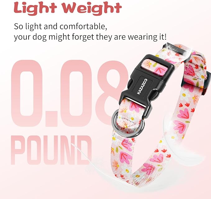 Kazazoo Dog Collar Cute and Soft Nylon Puppy Collar Girl, Adjustable Dog Collars for Small Medium Dogs, Pink Flowers-S
