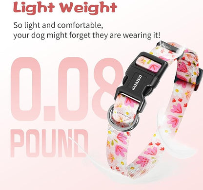 Kazazoo Dog Collar Cute and Soft Nylon Puppy Collar Girl, Adjustable Dog Collars for Small Medium Dogs, Pink Flowers-XS