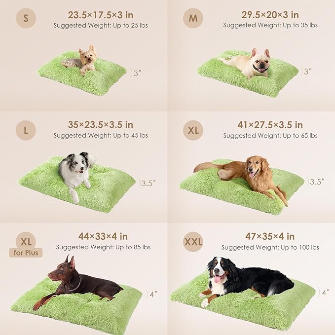 EHEYCIGA Fluffy Dog Crate Bed for Small Dogs, Plush Faux Fur Crate Pad, Calming Anti Anxiety Small Dog Bed, Washable Soft Warm Mat with Non-Slip Bottom, Green