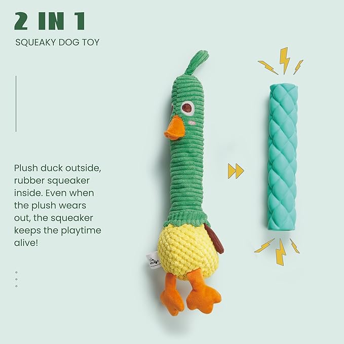Nocciola 2 in 1 Easter Duck Dog Toy with a Large Rubber Squeaker - Tough Durable Stuffed Squeaky Crinkle Chew Toys for Aggressive Chewers, Medium and Large Breeds