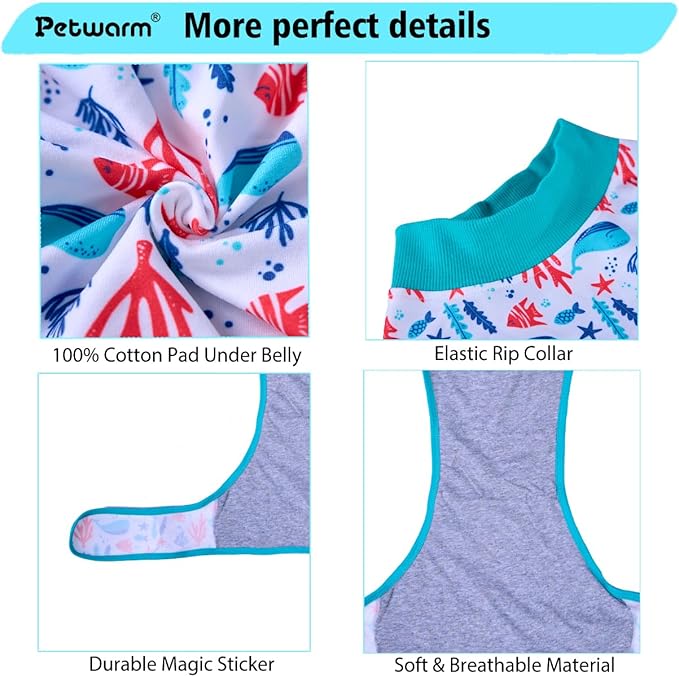 PetWarm Surgery Shirts for Dogs, Recovery Suit for Dogs After Surgery, Recovery Shirt for Dog Abdominal Wounds Bandages Cone E-Collar Alternative, Underwater World Pattern, Blue, L