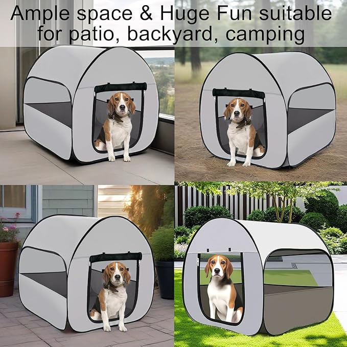 LUCKITTY Pop-Up Dog Kennel Enclosure Large - Portable Outdoor Pet Crate with Carry Bag, Waterproof Travel Carrier for Car, Camping Home, Grey