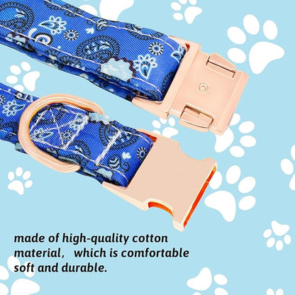 Dog Collar and Leash Set Girls Adjustable Puppy Collars with Floral Bow Tie for Small Medium Large Female Dogs, BluePaisley, XS