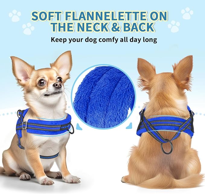 Lukovee No Pull Dog Harness and Leash Set, Soft Padded Small Dog Harness, Neck & Chest Adjustable Reflective Vest Puppy Harness with 4ft Lightweight Anti-Twist Dog Leash for Small Dogs (S, Blue)