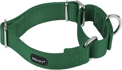 Mikivery Martingale Dog Collar Nylon Adjustable and Safety Training Colourful Comfortable Metal Buckle Pet Collars for Small Medium and Large Dogs(Dark Green,M)