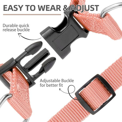 PUPTECK No Pull Dog Harness Soft Adjustable Basic Nylon Step in Puppy Vest Outdoor Walking with ID Tag LightCoral