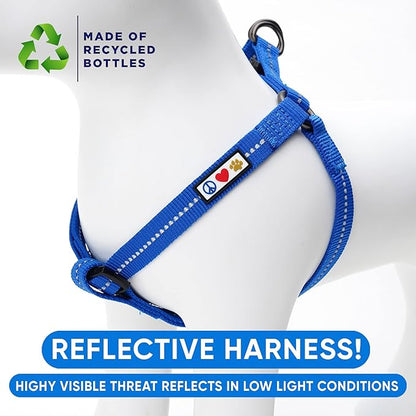 Pawtitas Recycled Reflective Step-in Dog Harness – Adjustable No-Pull Vest for Puppies to Seniors, Safe & Comfortable L Blue