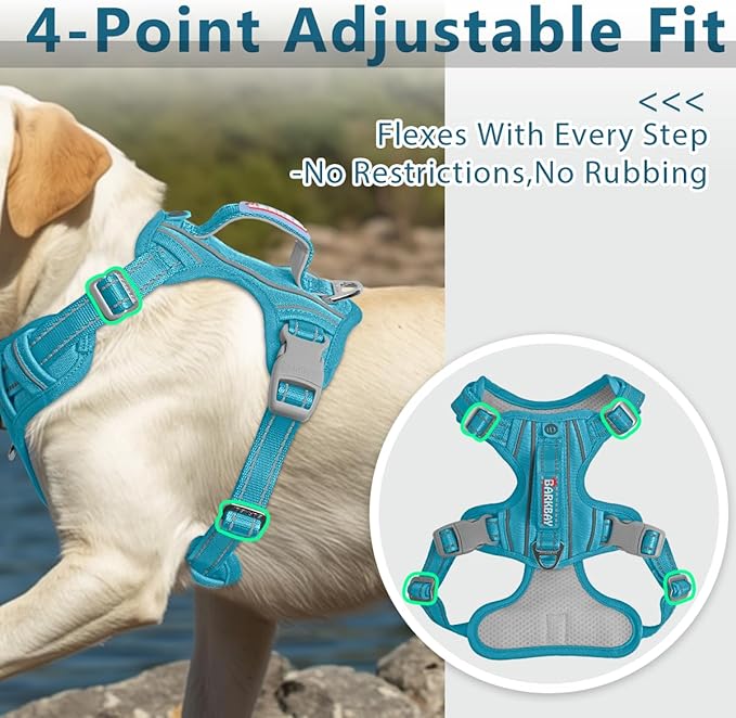 BARKBAY Dog Harness No Pull Oxford with ID Tag Pocket - Heavy Duty, Reflective, Easy Control for Large Dogs(Aqua Oxford,XL)