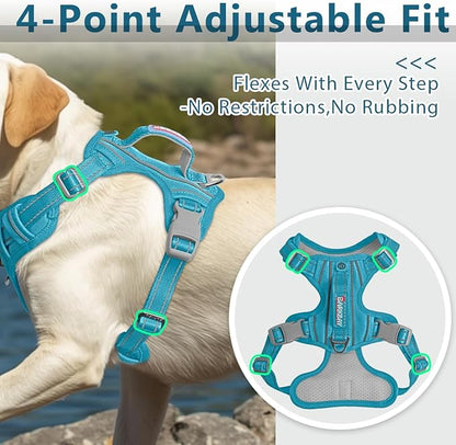 BARKBAY Dog Harness No Pull Oxford with ID Tag Pocket - Heavy Duty, Reflective, Easy Control for Large Dogs(Aqua Oxford,XL)