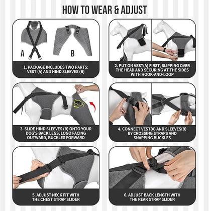 Arblina Dog Recovery Sleeve for Hind Leg, Adjustable Buckled Rear Leg Sleeve to Prevent Licking Wounds for Medium Large Dogs After Surgery, Thick Leg Sleeve as Cone Collar Alternative, L