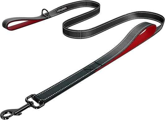 Dog Leash 4ft Long, Double Handle Dog Leash for Safety Control Training, Heavy Duty Dogs Leads with Traffic Padded Handles, Reflective Leashes for Small Medium Large Dogs(4ft, Black Red)