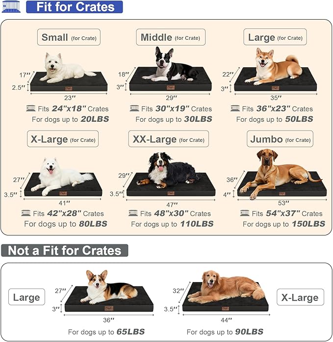 Plush Dog Bed for Medium Dogs, Waterproof Dog Crate Mat Orthopedic Egg Crate Foam Pet Bed with Washable Removable Oxford Cover, Black