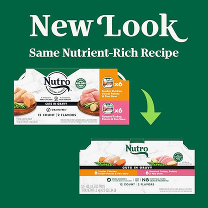 Nutro Natural Choice Cuts in Gravy Wet Dog Food, Grain Free Dog Food Wet Chicken and Turkey Recipes Variety Pack, 3.5 oz. Trays (12 Count, Pack of 2)