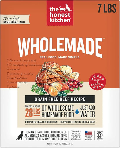 The Honest Kitchen Human Grade Wholemade™ Dehydrated Grain Free Beef Dog Food - Complete & Balanced Meal or Topper 7 lb Box