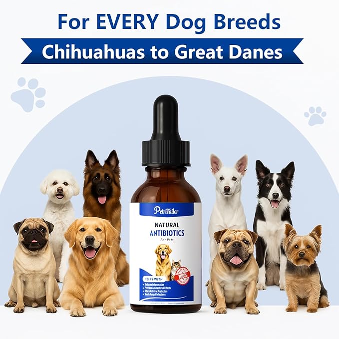 Natural Antibiotics for Dogs - Organic Herbal Supplement Liquid Drops for Immune Support, Allergies Relief, Skin & Coat Health, Digestion, UTIs, Skin Infections & Kennel Cough - All Breeds & Ages