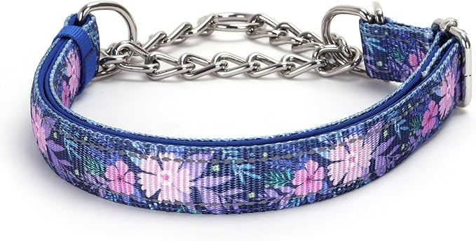 Martingale Collar with Chain，Stainless Steel Chain for Dogs, No Pull Slip Cinch Choker Choke Collar Training Heavy Duty Dog Collar for Small Medium Large Pet Boy Male Dog