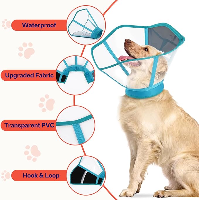 Foldable Dog Cone Collar - Adjustable Elizabethan Recovery Collar for Dogs After Surgery, Transparent Waterproof E-Collar to Stop Licking Wounds, Fits Small Medium Large Dogs, Blue, XL