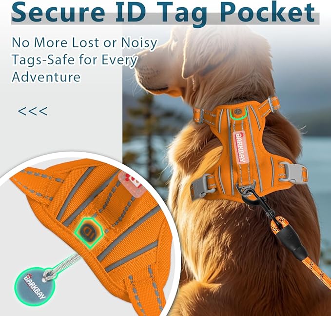 BARKBAY Dog Harness No Pull Oxford with ID Tag Pocket - Heavy Duty, Reflective, Easy Control for Large Dogs(Pumpkin Oxford,XL)