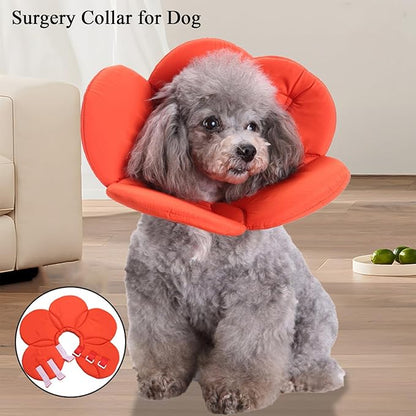 Soft Dog Cone for Small Dogs Flower Dog Cone Collar Adjustable Surgery Recovery Collar for Dogs Frog, Cow, Elephant Pet Cones foe Dogs (Orange Flower, L)