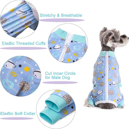 Dog Recovery Suit for Surgery Small Medium Dogs Onesie, Cute Soft Dog Pajamas Bodysuit Cone Alternative Prevent Licking Recovery Suit Female Male (Planet, X-Large)