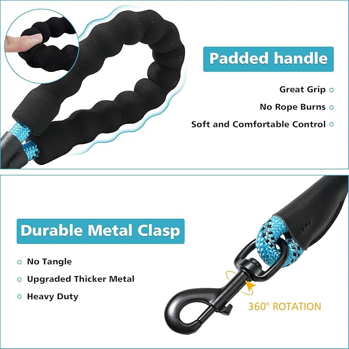 Rttochfy Rope Dog Leash 2/4/5/6/8/10 FT with Comfortable Padded Handle and Highly Reflective Threads for Small Medium and Large Dogs Heavy Duty (1/2"-5 FT, Grey)