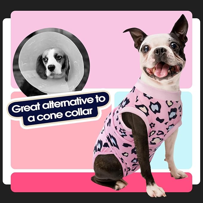FUAMEY Recovery Suit for Dogs After Surgery,Soft Breathable Dog Bodysuit E-Collar & Cone Alternative Surgical Suit,Male Female Dog Neuter Spay Suits Anti Licking Wounds Onesie Pink Leopard XL