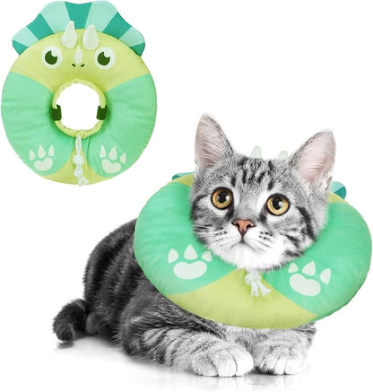 BEAUTYZOO Cat Cone Collar Soft, Cat Donut Recovery Collar After Surgery to Stop Licking, Kitten E Collars Neck Pillow Cone, Adjustable Elizabeth Pet Collars for Puppy Small Dogs, Green Triceratops S