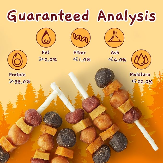 Jungle Calling Dog Treats, Multi-Flavor Kabob Dog Snacks, Edible Dog Kabobs, Made with Chicken, Duck, Beef, Sweet Potato and Pumpkin, Rawhide Sticks for Dogs