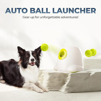 ALL FOR PAWS Automatic Dog Ball Launcher, Interactive Fetch Toy for Medium to Large Dogs, Rechargeable Pet Ball Thrower Machine for Outdoor Play, 6 Pcs 2.5-Inch Balls Included