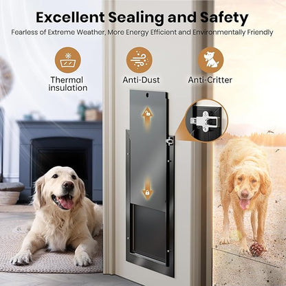 Dog Door for Door, Doggy Door Doggie Door, Medium Dog Door All Aluminum Black, Heavy Duty Pet Door, Double Magnetic Flaps, Thermal Tnsulation, Energy Efficient, Sliding Lock Panel (Pets Up to 45Lb)