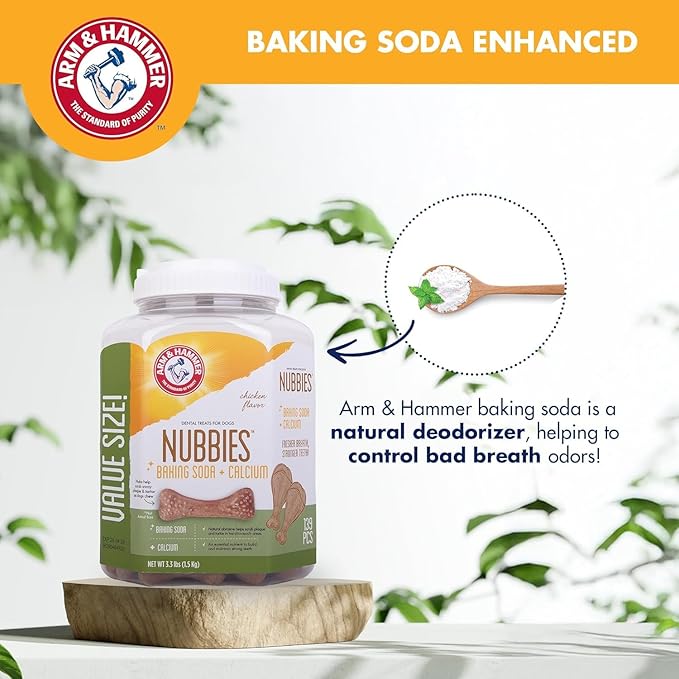 Arm & Hammer for Pets Nubbies Dental Treats Value Size - Baking Soda & Calcium Dog Dental Chews, Helps Scrub Plaque & Tartar While Chewing, Chicken Flavor, 139 Count, 52.8 Oz - 2 Pack