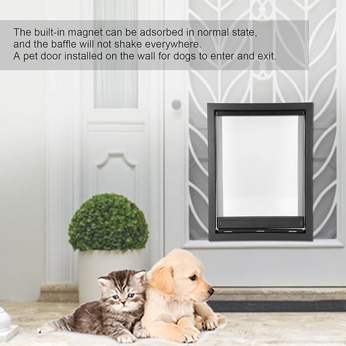 GLOGLOW Large Dog Door, Plastic with Removable Flap for Easy Installation, Weatherproof Pet Gate with Strong Magnetic Closure for Dogs and Cats, 19.7x15in for Home Use (Black)