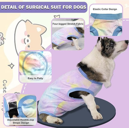 Dog Surgery Recovery Suit, Surgical Recovery Suit for Dog Male Female, Spay Neuter Shirt, Cone Alternative Surgical Onesie, Tie-dye Light Blue, Large