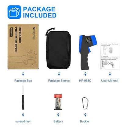 HOLDPEAK Infrared Thermometer D:S=16:1, Digital IR Thermometer 58℉~1472℉, Non-Contact High Laser Temp IR Tool for Cooking (NOT for Human) 985C