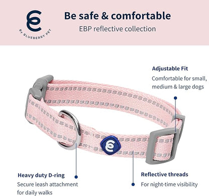 Blueberry Pet Essentials Matching Dog Collar & Leash Set | Pastel Reflective Adjustable Collar with 4 ft Lead for Large Dogs, Baby Pink